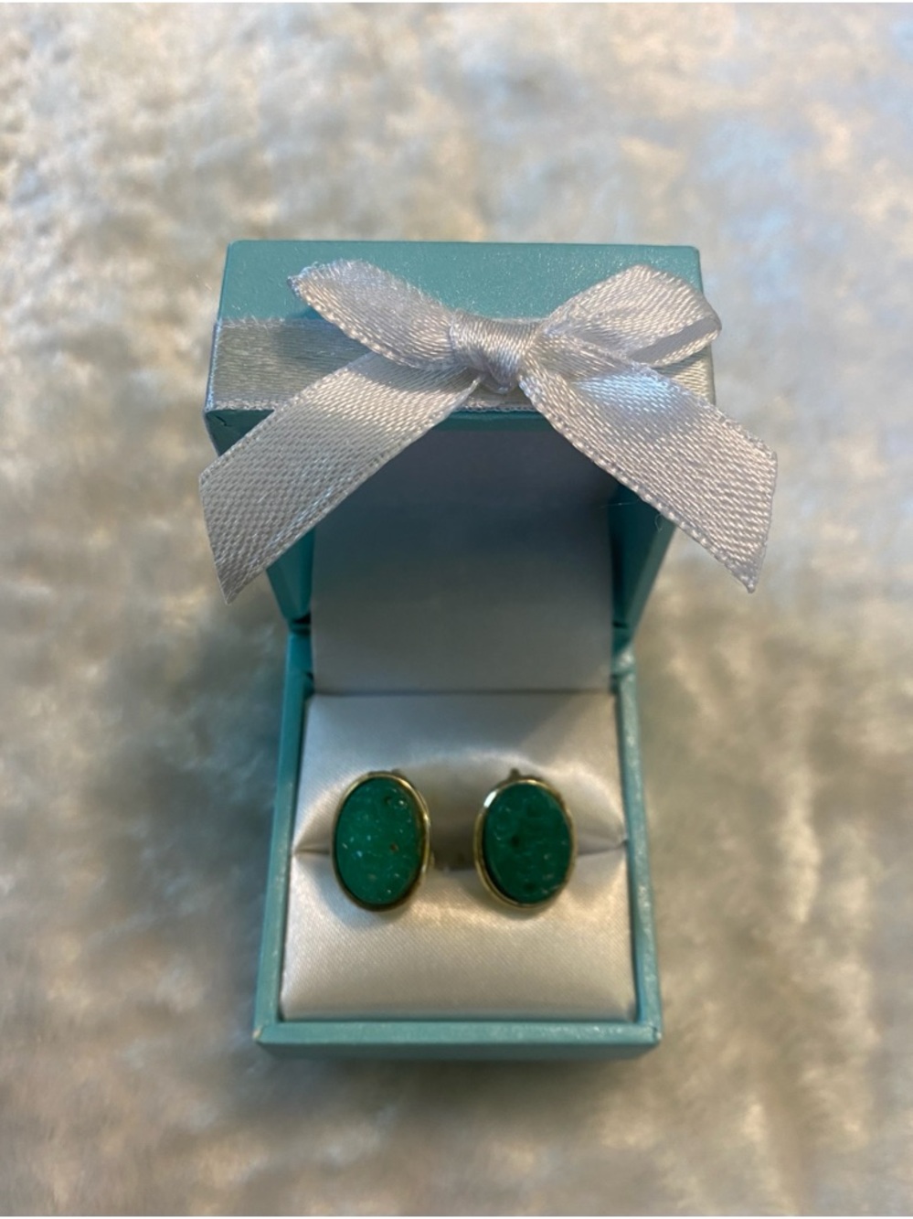 🍀VTG Longcraft Gold Plated Carved Jade Earrings